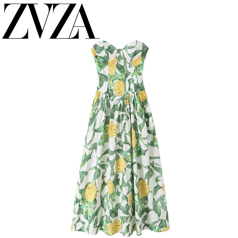 ZA 夏季新款 ZV女装 欧美风 时尚百搭水果印花胸衣连衣裙3152391