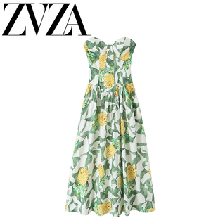 ZA 夏季新款 ZV女装 欧美风 时尚百搭水果印花胸衣连衣裙3152391