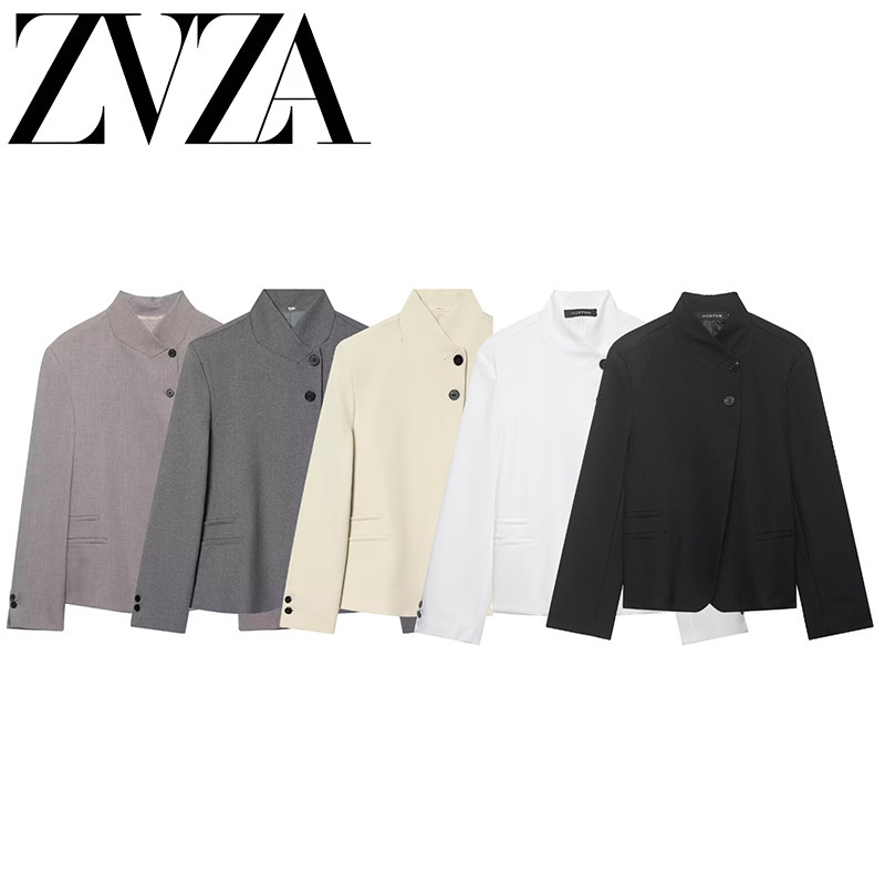 ZA 夏季新款 ZV女装 欧美风 时尚百搭简约风高领西装外套3736051