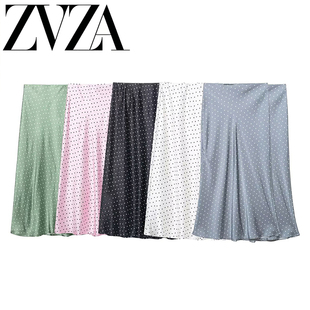 ZA 夏季新款 ZV女装 欧美风 时尚百搭设计丝缎质感迷笛裙8338537