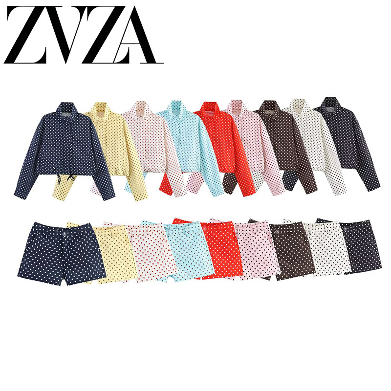 ZA 夏季新款 ZV女装 欧美风 时尚百搭简约设计波点上衣+短裤套装