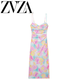 ZA 夏季新款 ZV女装 欧美风 时尚百搭印花绢网迷笛连衣裙 4661373