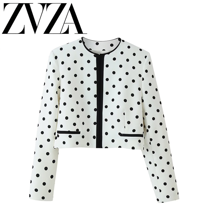 ZA 夏季新款 ZV女装 欧美风 时尚百搭波点短款西装外套2798238070
