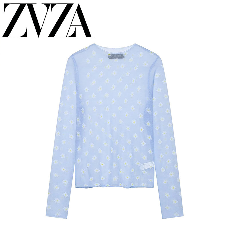 ZA 夏季新款 ZV女装 欧美风 时尚百搭半透视花朵针织上衣9598095