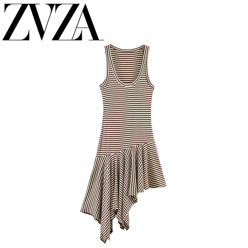 ZA 夏季新款 ZV女装 欧美风 时尚款不对称条纹迷笛连衣裙4174327