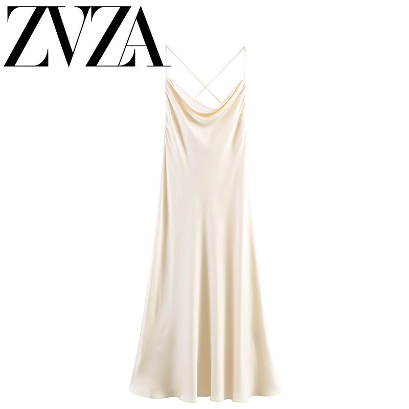 ZA 夏季新款 ZV女装 欧美风 时尚百搭丝缎质感吊带连衣裙 2151100