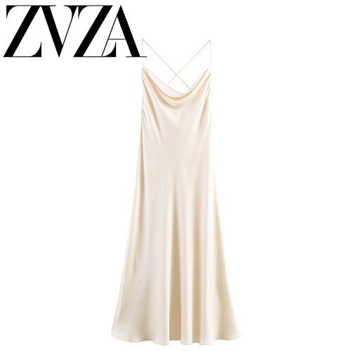ZA 夏季新款 ZV女装 欧美风 时尚百搭丝缎质感吊带连衣裙 2151100