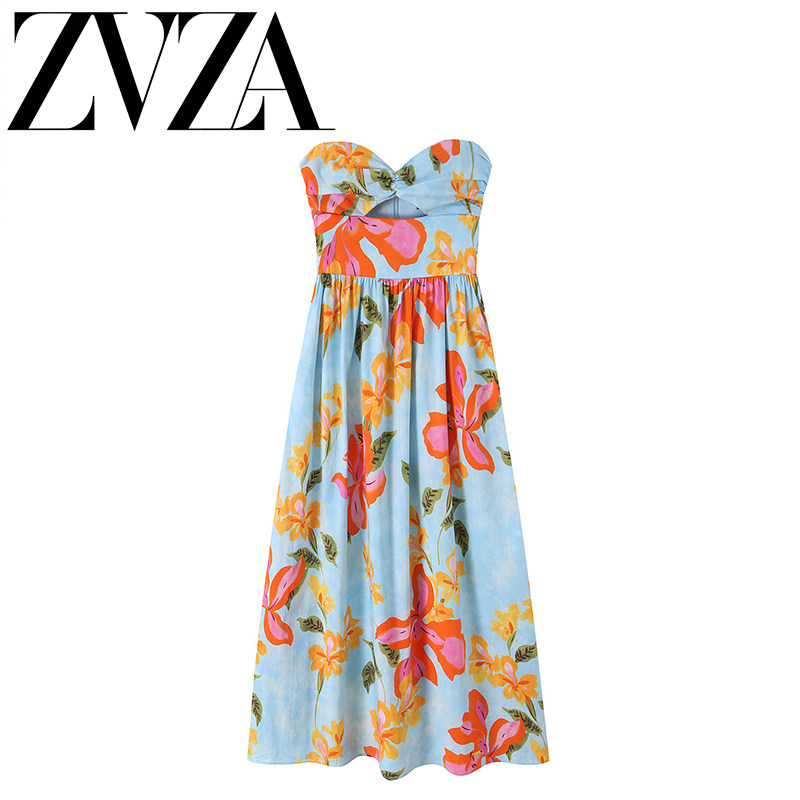 ZA 夏季新款 ZV女装 欧美风 时尚百搭简约花朵迷笛连衣裙2784316