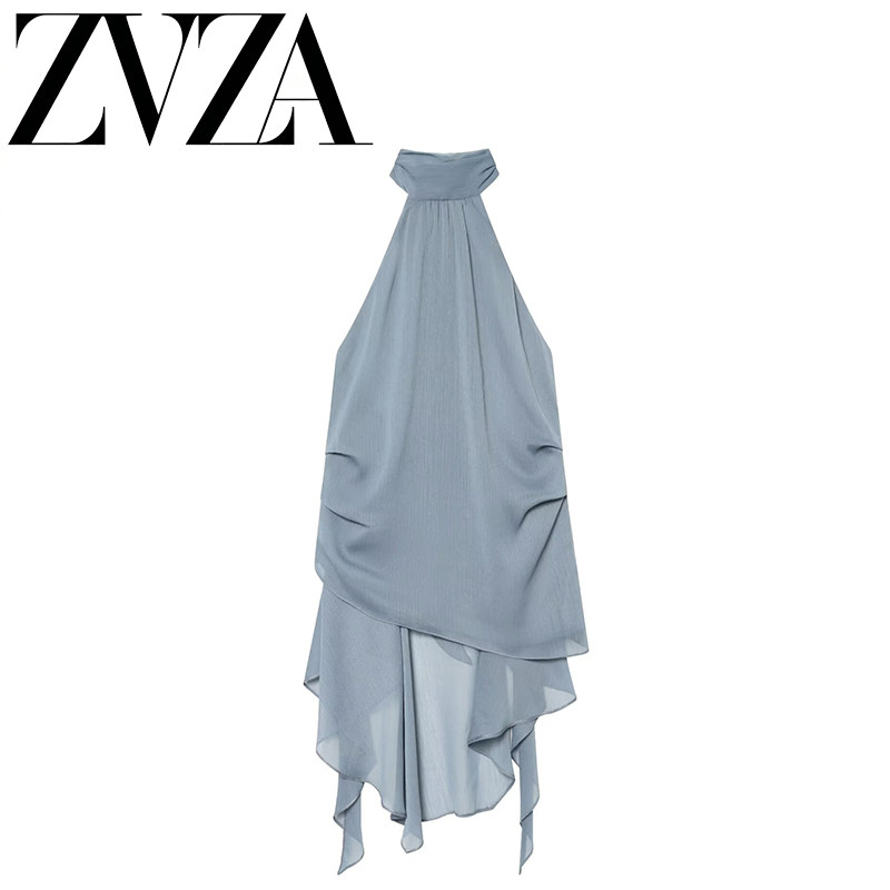 ZA 夏季新款 ZV女装 欧美风 时尚百搭款不对称挂脖领上衣6104375