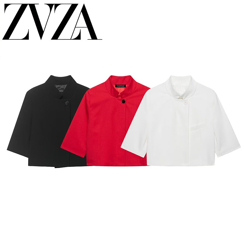 ZA 夏季新款 ZV女装 欧美风 时尚简约短袖短款西装外套2432570800