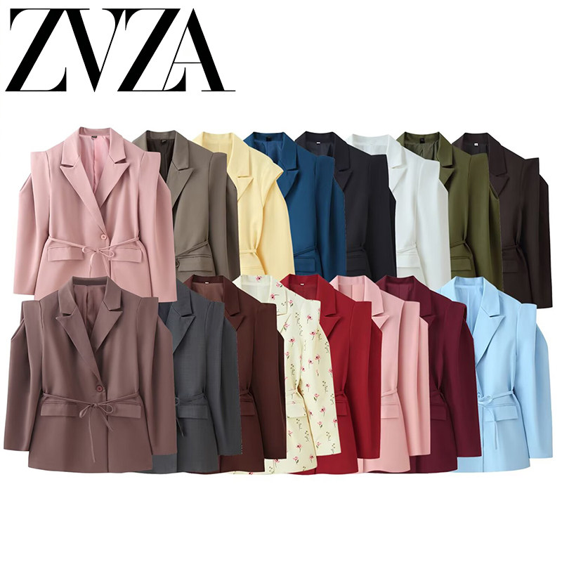 ZA 夏季新款 ZV女装 欧美风 时尚 百搭 设计收腰系带宽肩西装外套