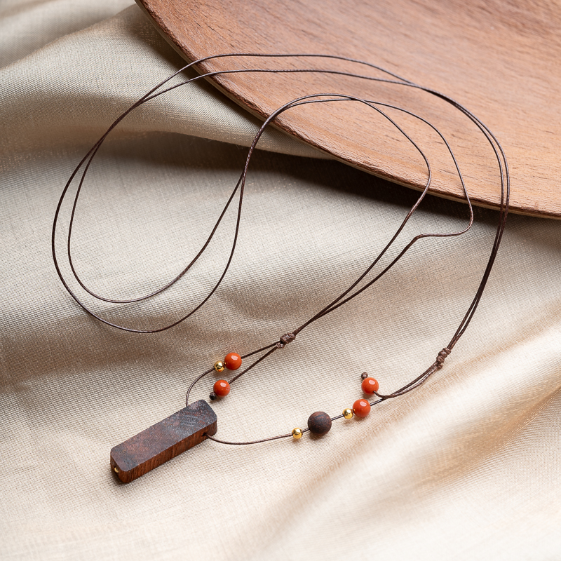 【无事点绛】黄油麻丝降真香6mm火焰纹南红无事牌项链脖挂新中式