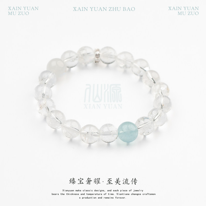 白水晶白阿塞10mm单圈手串天然水晶圆珠简约原创小众设计饰品手链