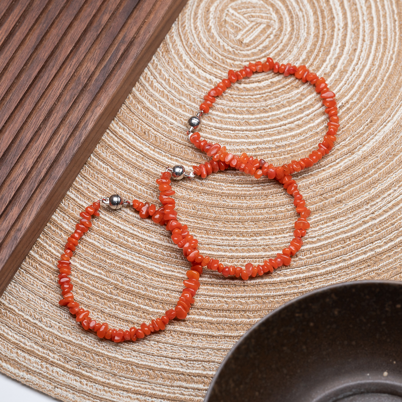 南红随形碎银磁吸扣手串，单圈变双圈