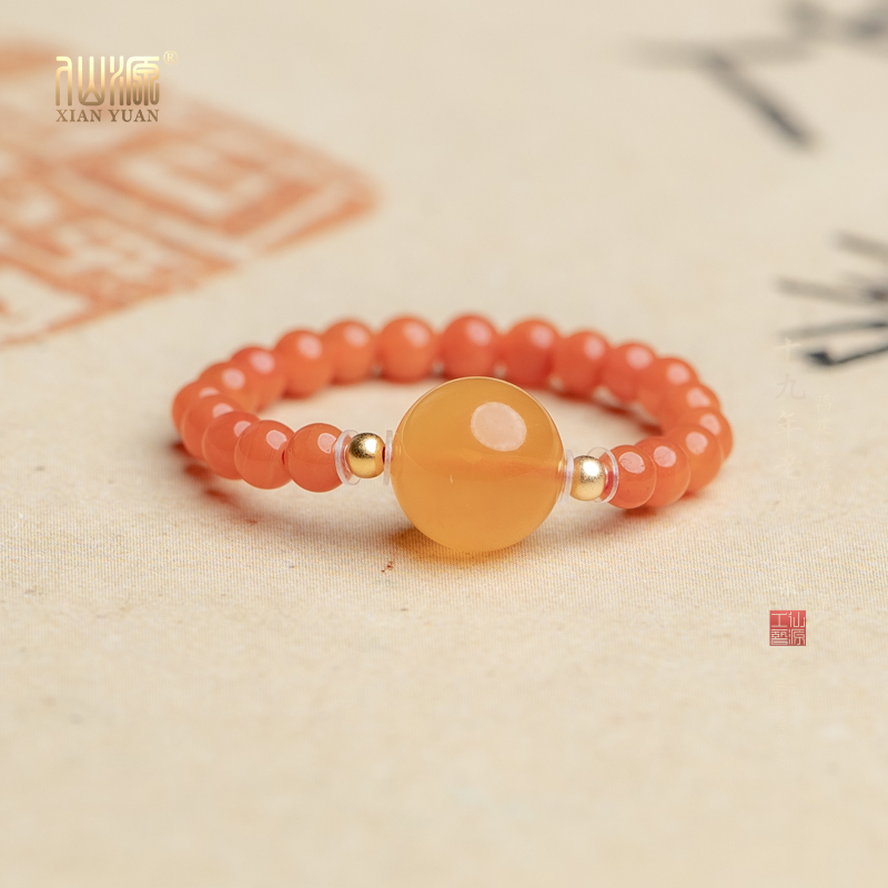 南红3mm蜜蜡戒指