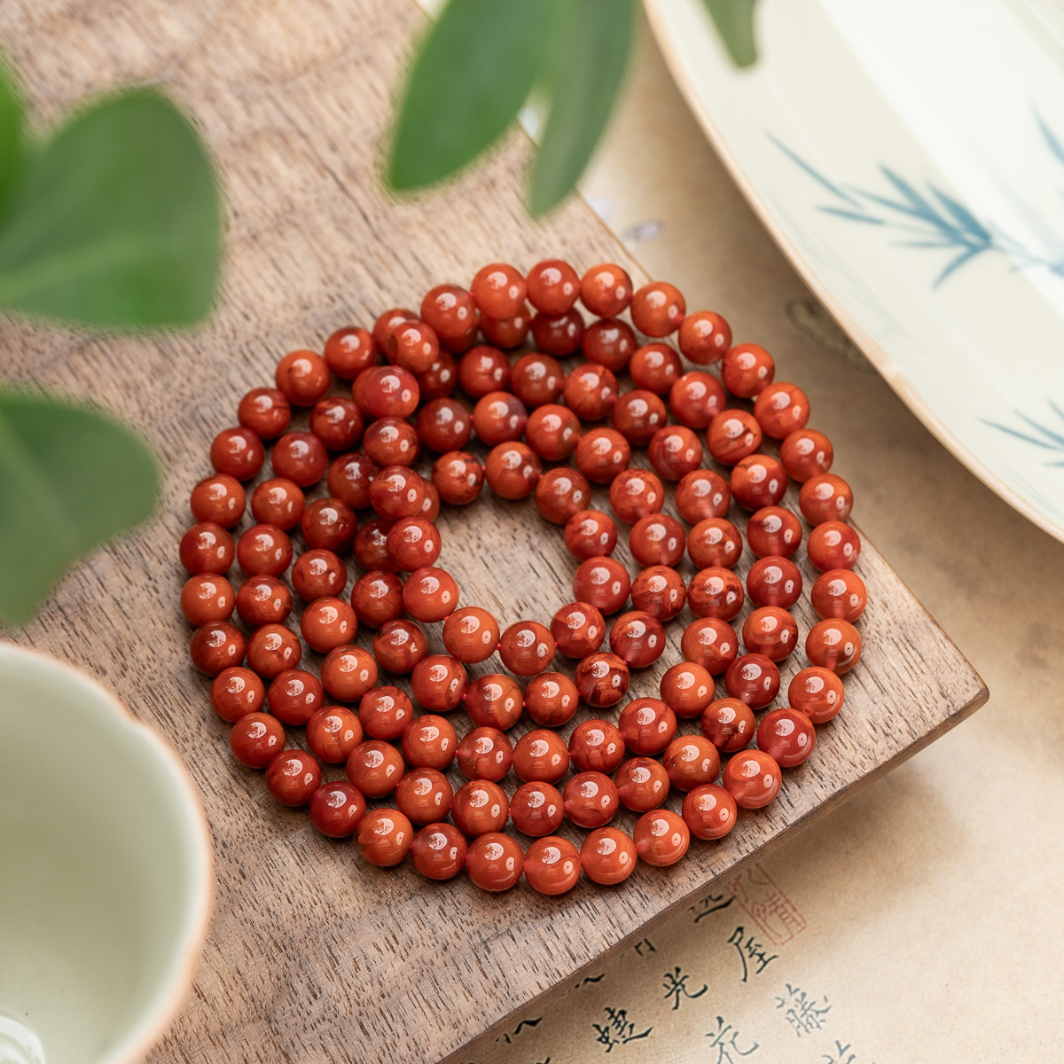 赤霞练南红火焰纹多圈手串