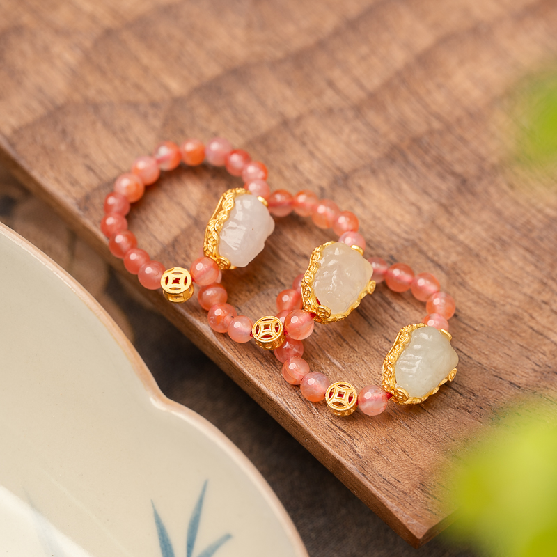 南红3mm+和田玉貔貅戒指（多样性发其一）