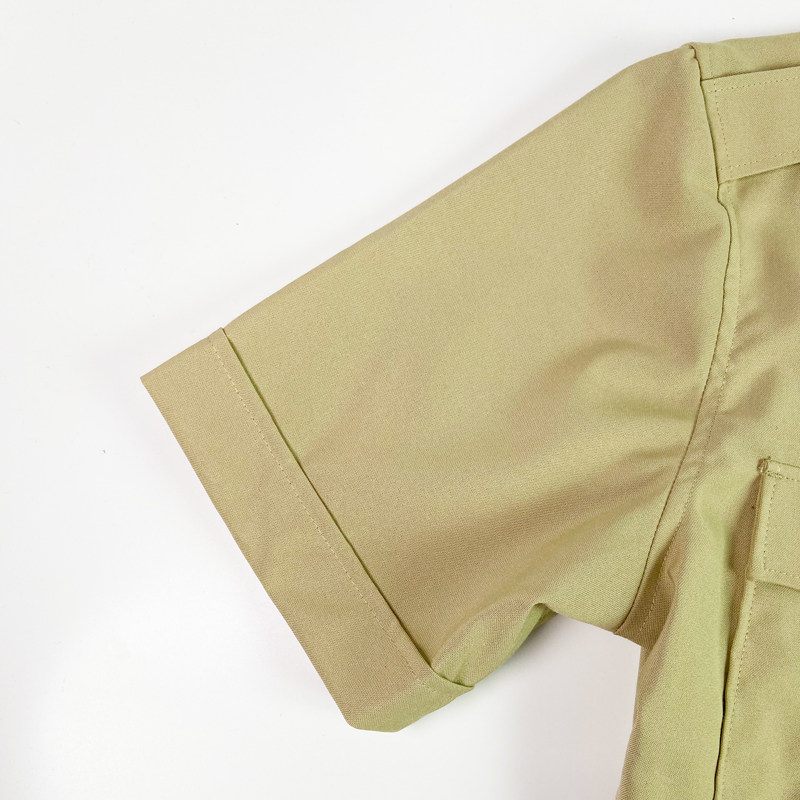 夏卡其色长袖短袖衬衣透气金扣子工装商务常服装墨绿色裤子