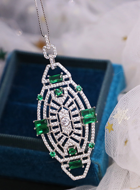 欧美宫廷复古几何形绿钻项链