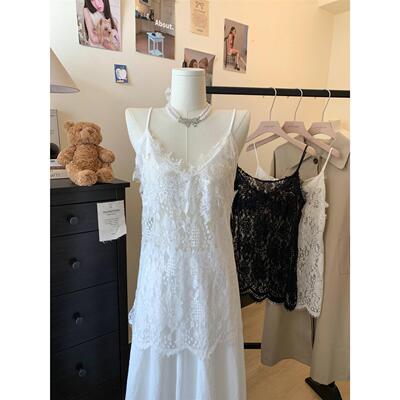 法式蕾丝花边镂空v领吊带内搭外穿辣妹修身背心显瘦百搭上衣