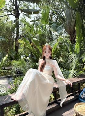 法式抹胸连衣裙女夏季温柔风裙子收腰显瘦大摆a字裙绝美仙女长裙