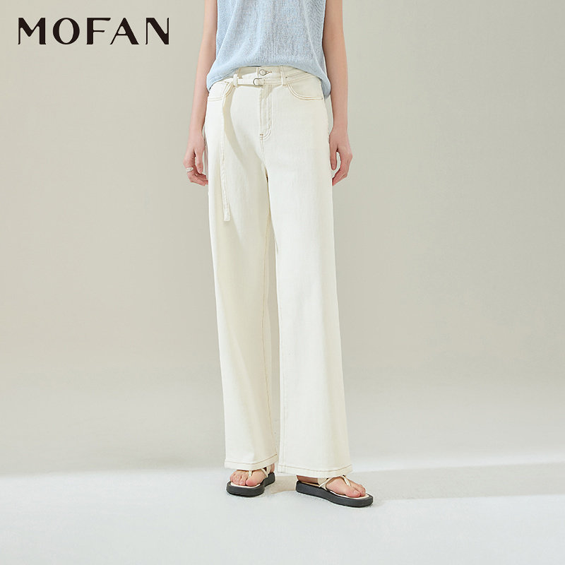 米白高腰牛仔裤女MOFAN摩凡2025早春新款时尚显瘦阔腿休闲长裤,女装/女士精品,牛仔裤,淘宝优惠券,粉丝福利购,淘宝优惠卷