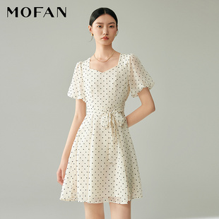 MOFAN摩凡时尚优雅泡泡袖茶歇裙夏爱心图案设计感显瘦连衣裙