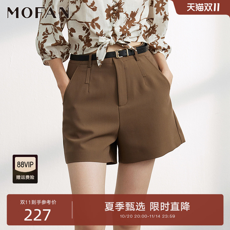 都市优雅高腰休闲短裤女MOFAN摩凡2025夏新款淑女职业西装裤 米色