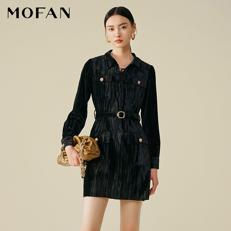 MOFAN摩凡冬新款暗夜黑连衣裙