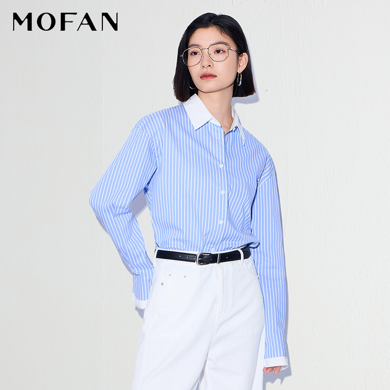 莱赛尔条纹衬衫女MOFAN摩凡2026春秋款朗讯白设计感休闲衬衣显瘦