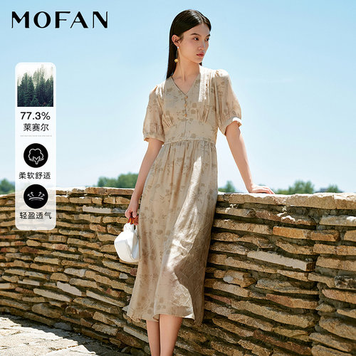 MOFAN摩凡夏新款金色花纹连衣裙