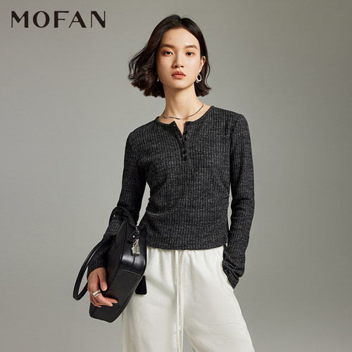 MOFAN摩凡冬新款黑灰色T恤