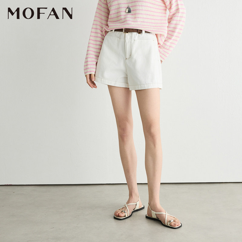 朗讯白高腰牛仔短裤女MOFAN摩凡2026夏新款100%棉韩版百搭休闲裤