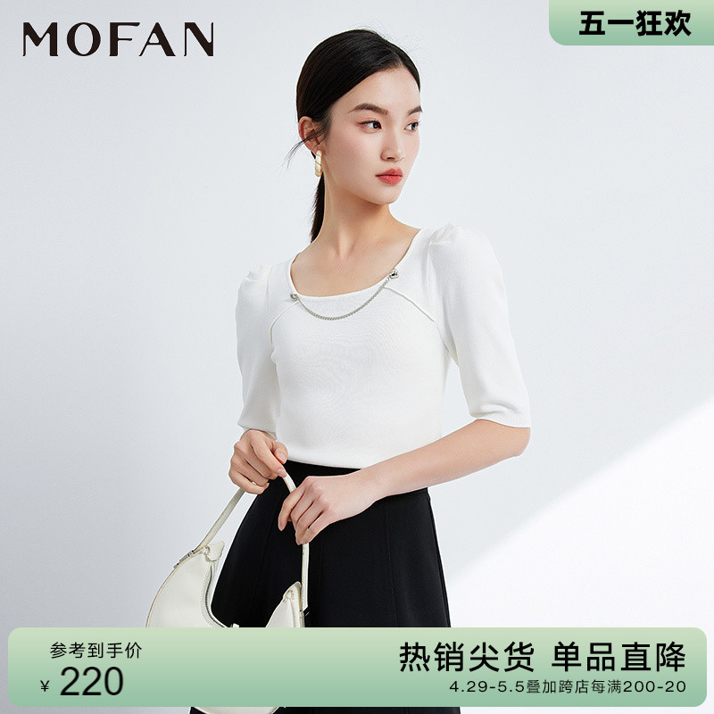 MOFAN摩凡夏新款白色毛针织衫