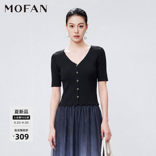 MOFAN摩凡夏新款黑色毛针织衫