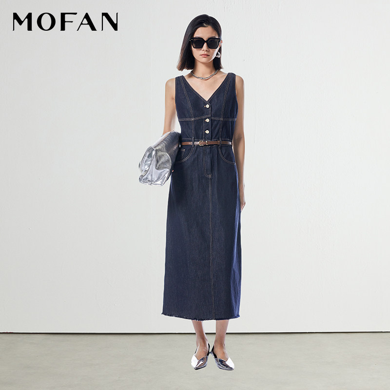MOFAN摩凡夏新款V领牛仔连衣裙图片