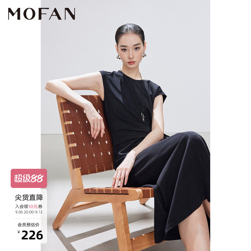 法式甜美无袖高腰小黑裙MOFAN摩凡2026夏新款侧边开衩显瘦连衣裙图片