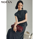 高腰半裙套装 时尚 深灰针织衫 水波褶皱羊毛衫 女MOFAN摩凡2025秋款