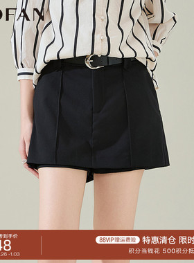 安可拉红高腰休闲短裤女MOFAN摩凡2025早春新款百搭直筒裤显瘦