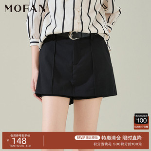 显瘦 百搭直筒裤 安可拉红高腰休闲短裤 女MOFAN摩凡2025早春新款