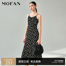 复古碎花吊带连衣裙MOFAN摩凡2025夏新款黑色花纹V领显瘦茶歇裙