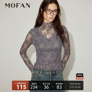 女士长袖上衣秋冬季小衫有内衬MOFAN摩凡米色深谙灰女装长袖衫
