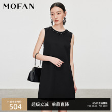 【商场同款】MOFAN摩凡2025夏款气质黑色无袖直筒显瘦连衣裙显瘦