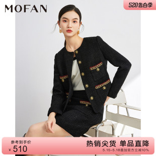 显瘦黑色休闲短外套 MOFAN摩凡粗花呢小香风外套女春秋新款 韩版