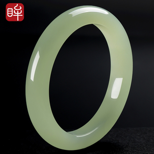 印象眸和田玉手镯女冰晴水湖水绿平安镯玉镯子玉石礼物 尊享级