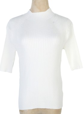 法式针织上衣花扣纯色修身百搭半高领短款针织衫女修身短袖针织衫