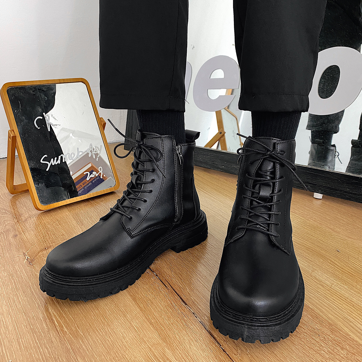 20秋冬新款马丁靴侧拉链高帮靴子机车复古英伦工装1118-MD00P55，男鞋靴子，星座1118