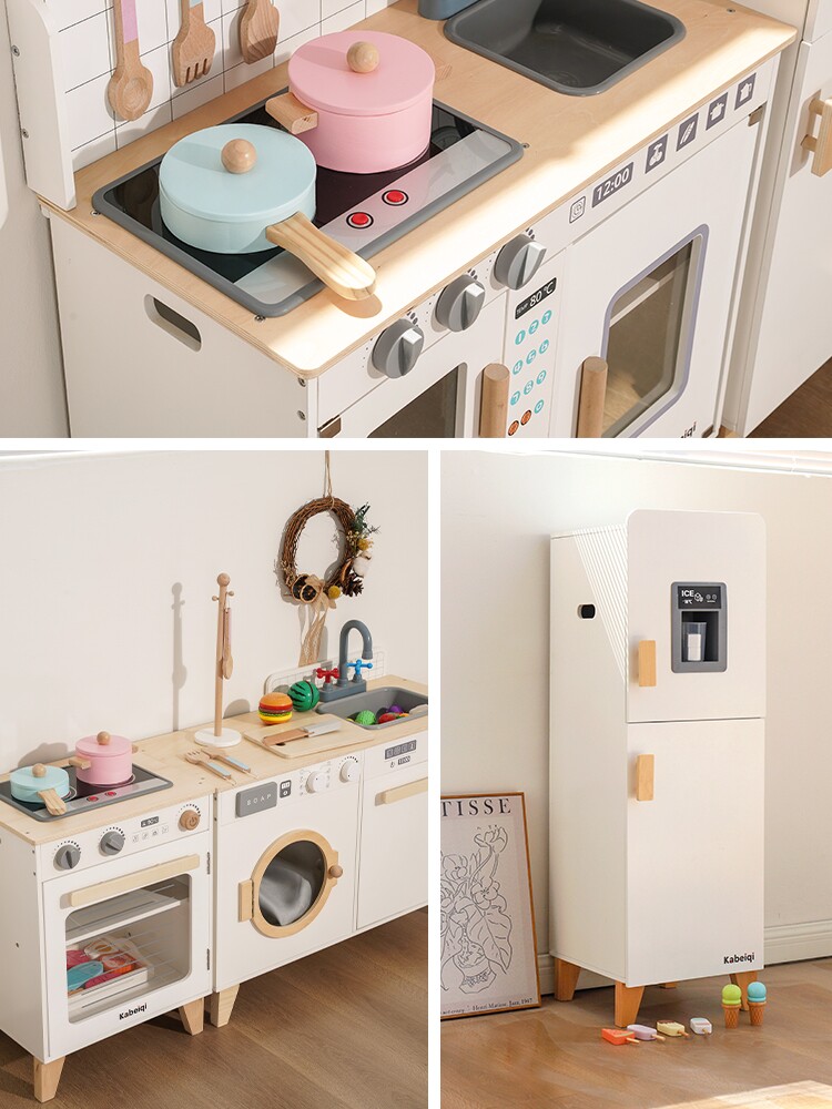 북유럽 스타일 소년과 소녀 시뮬레이션 주방 세트 어린이 놀이 집 냉장고 세탁기 오븐 요리 교육 장난감