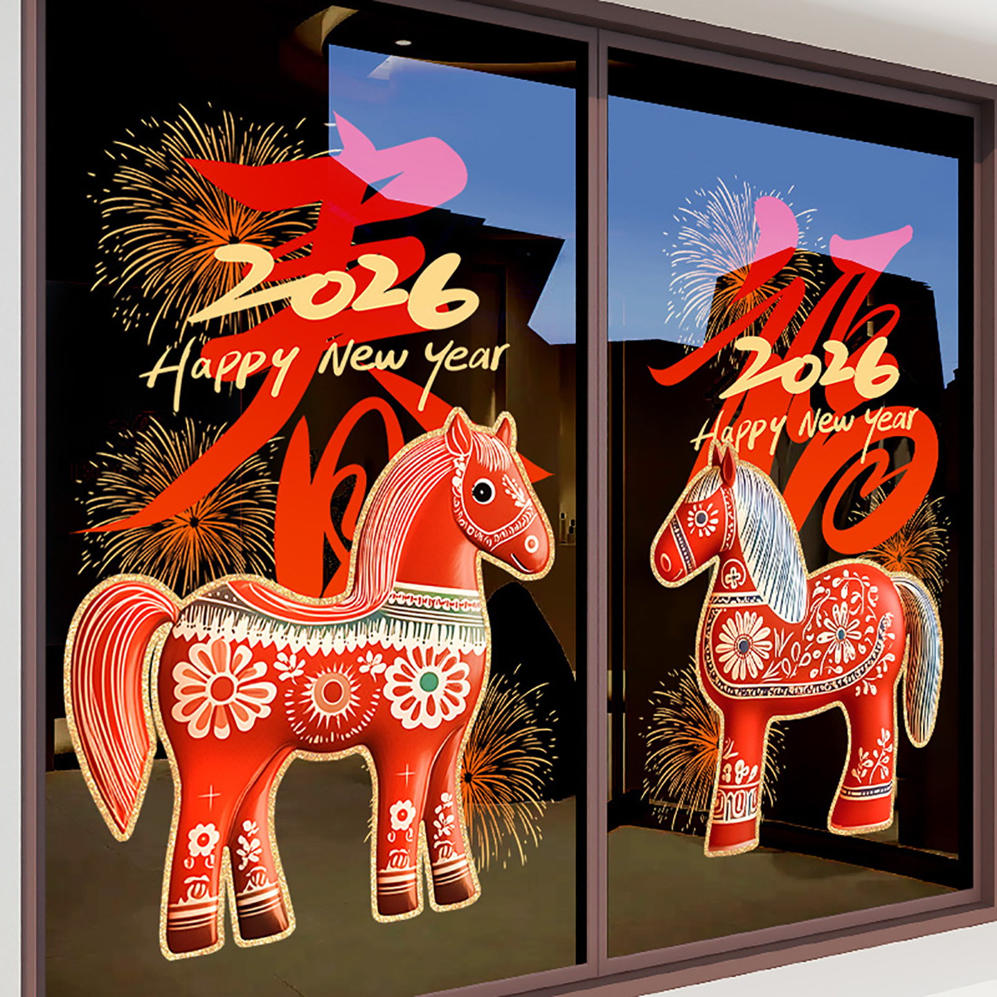 新年装饰整张静电玻璃门贴纸
