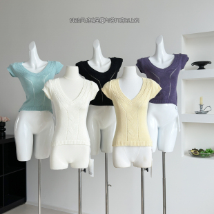 显瘦内搭打底衫 女春夏纯欲风修身 上衣 T恤2026新款 实拍针织V领短袖